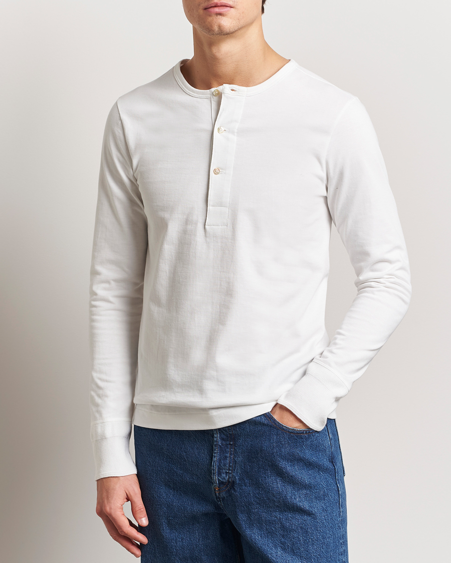 Heren | Truien | Merz b. Schwanen | Classic Organic Cotton Henley Sweater White