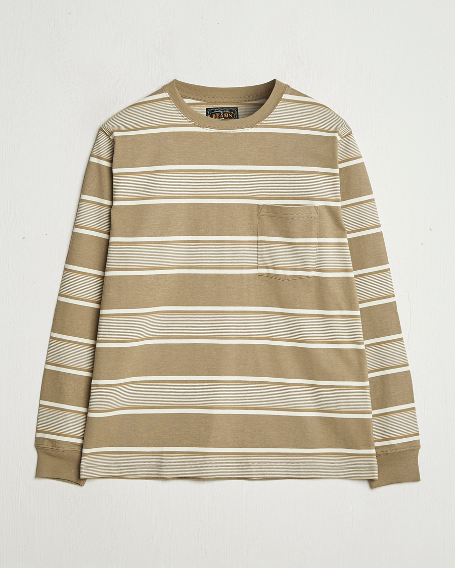 Homme | T-shirts | BEAMS PLUS | Wide Stripe Pocket T-Shirt Olive