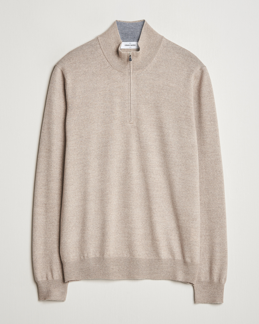 Heren | Truien | Gran Sasso | Merino Fashion Fit Half Zip Light Beige