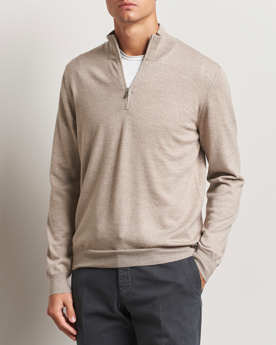 Heren | Truien | Gran Sasso | Merino Fashion Fit Half Zip Light Beige