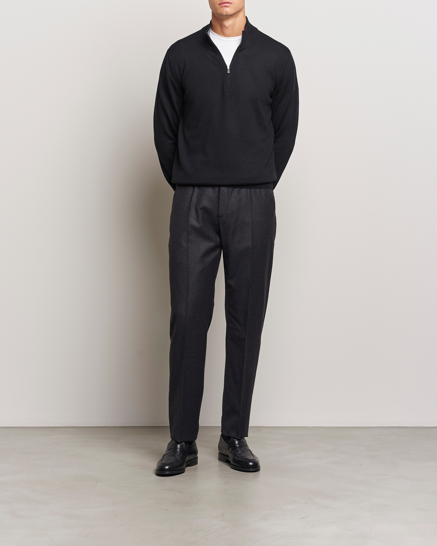Homme | Pulls Et Tricots | Gran Sasso | Merino Fashion Fit Half Zip Black