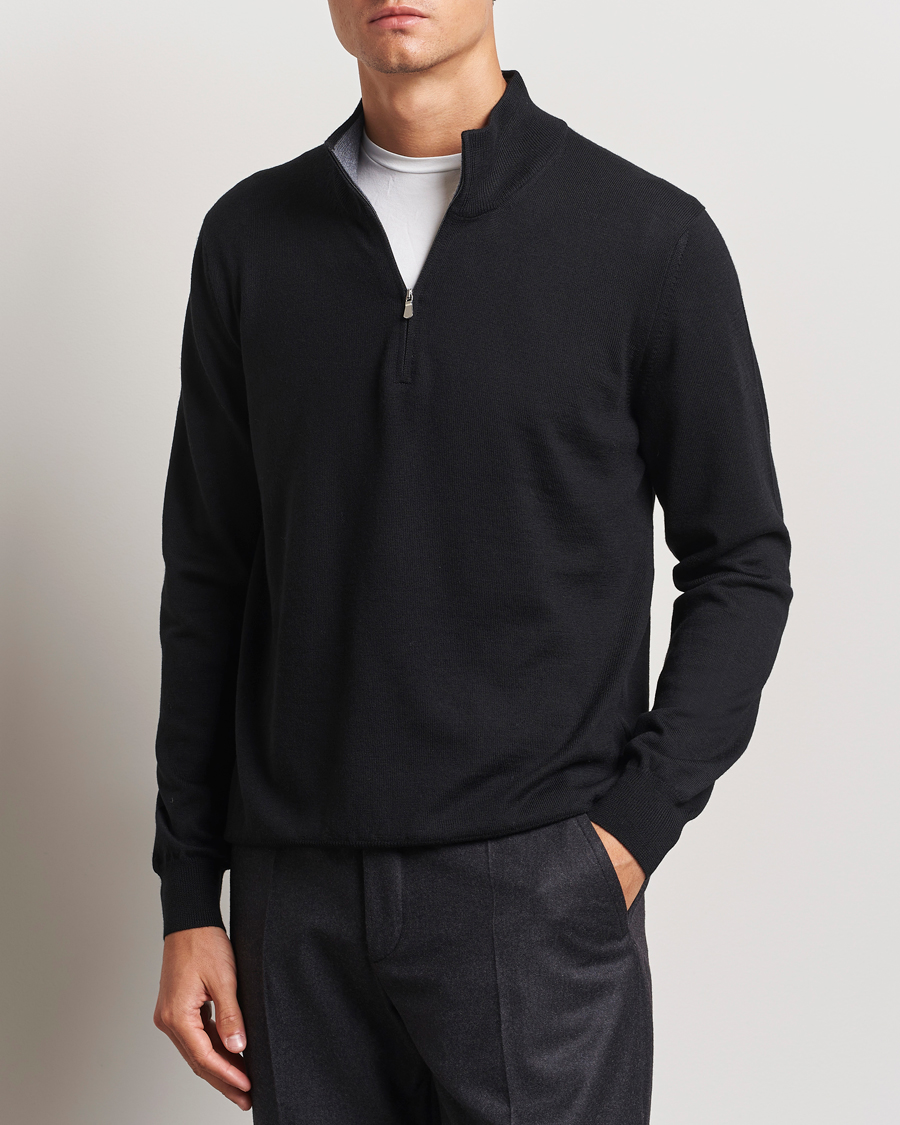 Homme | Pulls Et Tricots | Gran Sasso | Merino Fashion Fit Half Zip Black
