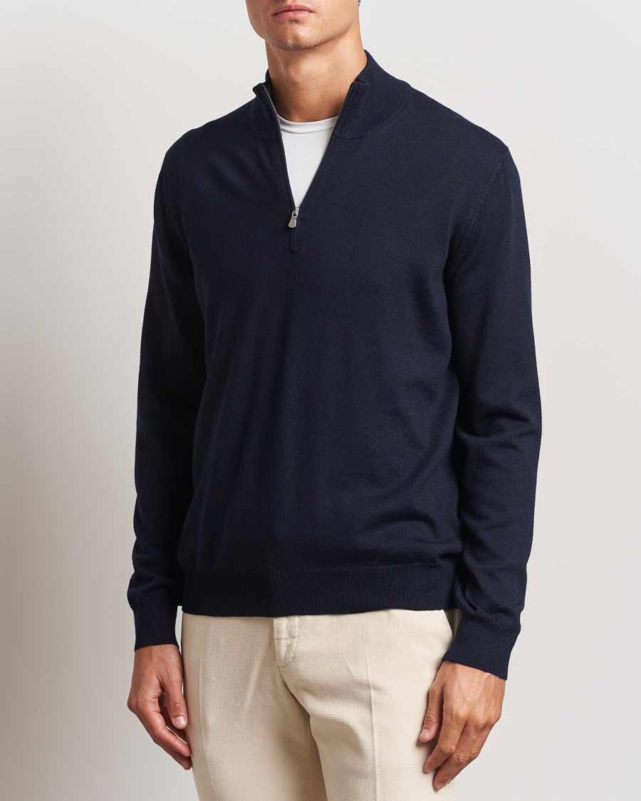 Homme | Pulls Et Tricots | Gran Sasso | Merino Fashion Fit Half Zip Navy