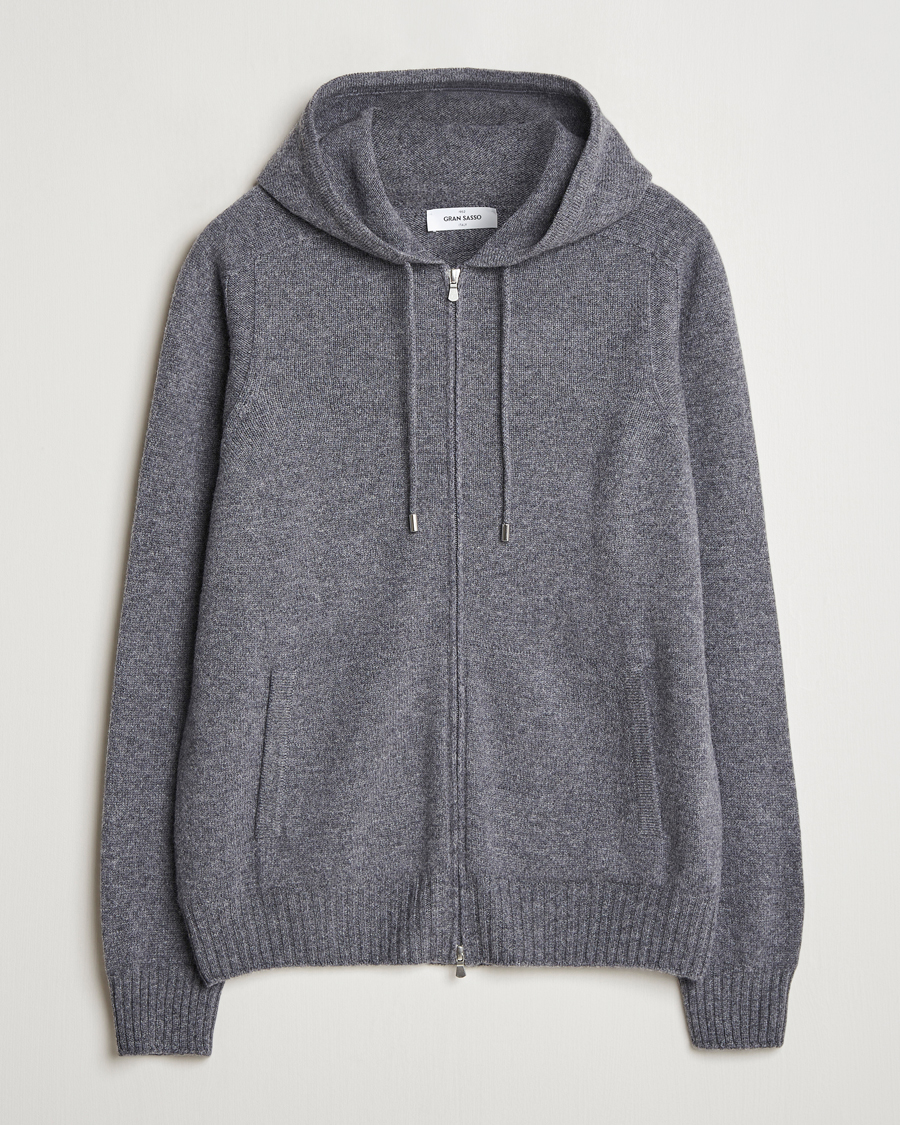 Heren | Truien | Gran Sasso | Full Zip Wool Hoodie Grey Melange
