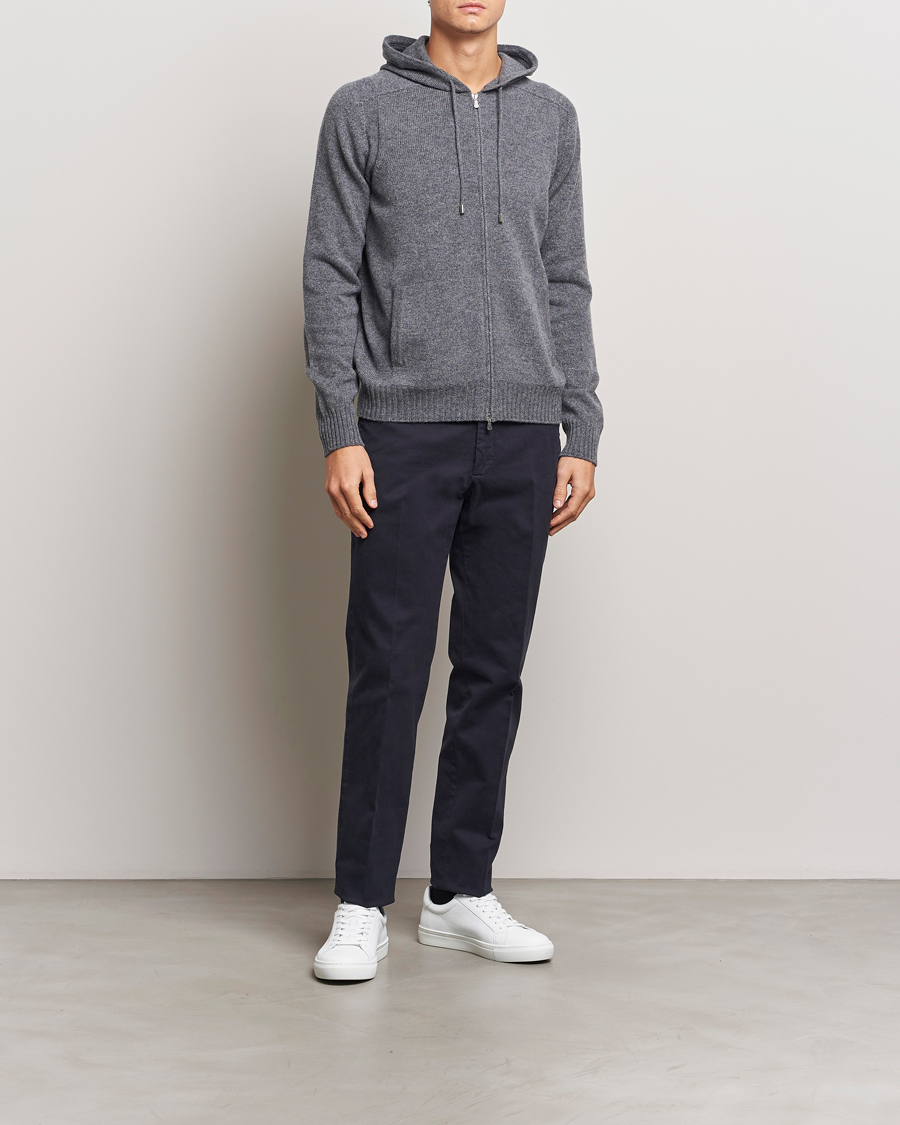 Heren | Truien | Gran Sasso | Full Zip Wool Hoodie Grey Melange