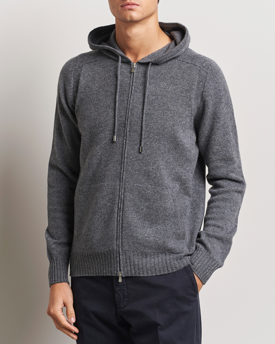 Heren | Truien | Gran Sasso | Full Zip Wool Hoodie Grey Melange