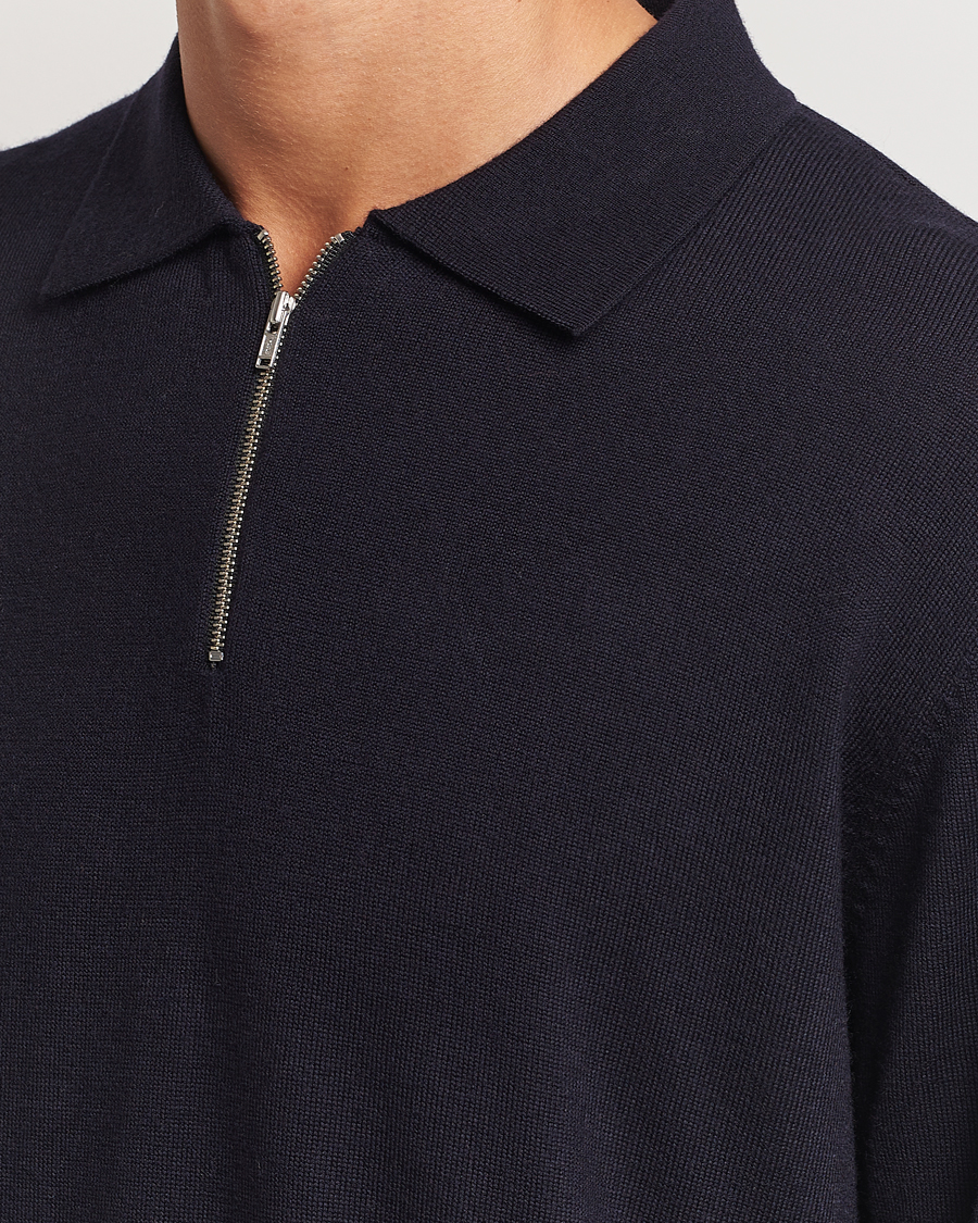 Heren | Truien | A Day's March | Thompson Merino Half-Zip Polo Navy