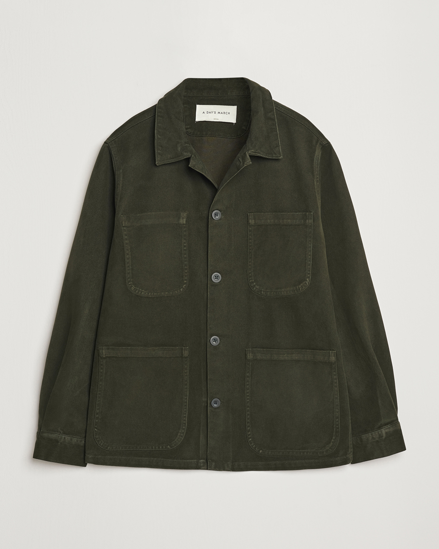 Heren | Overhemden | A Day's March | Algot Cotton Lyocell Overshirt Deep Green