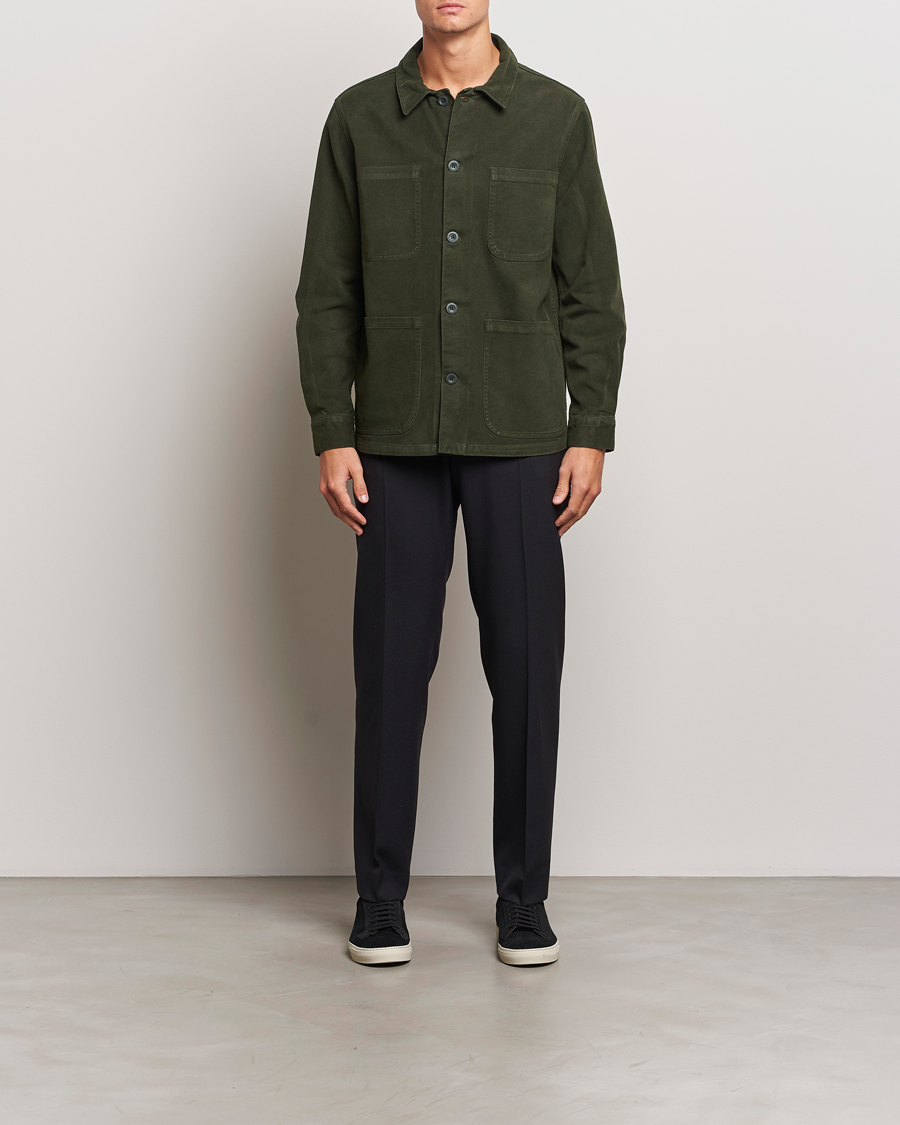 Heren | Overhemden | A Day's March | Algot Cotton Lyocell Overshirt Deep Green