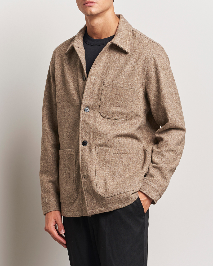 Homme | Chemises | A Day's March | Original Wool Overshirt Light Taupe Melange