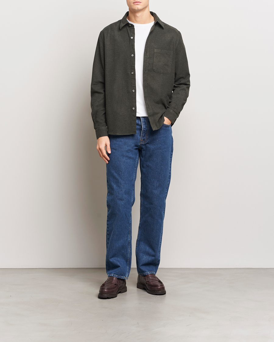 Heren | Overhemden | A Day's March | Newark Flannel Shirt Dark Green