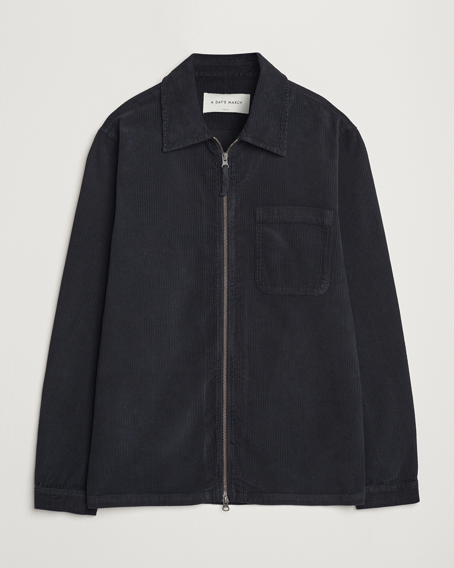 Homme | Chemises | A Day's March | Fraser Zip Corduroy Overshirt Black