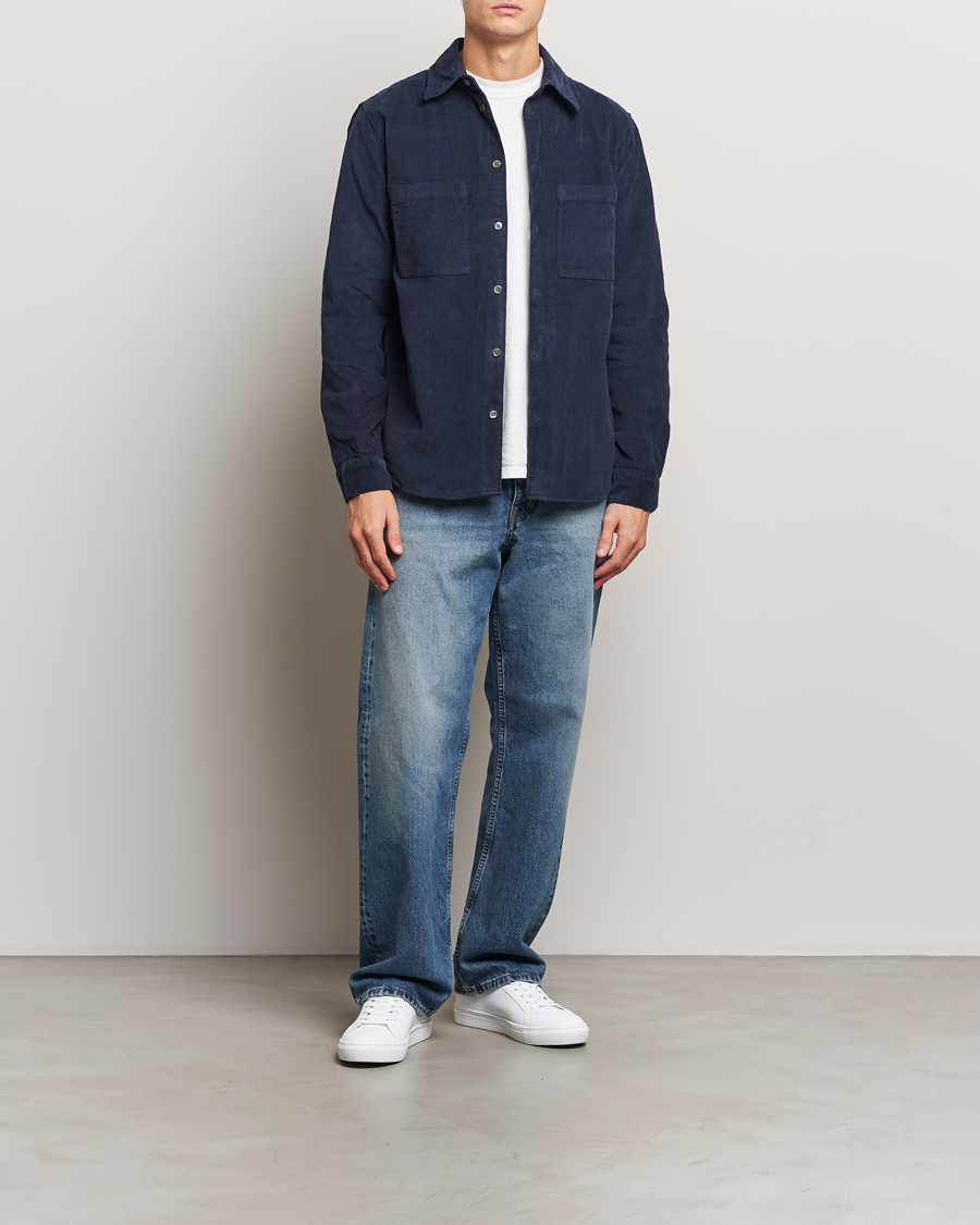 Heren | Overhemden | A Day's March | Denver Corduroy Shirt Navy
