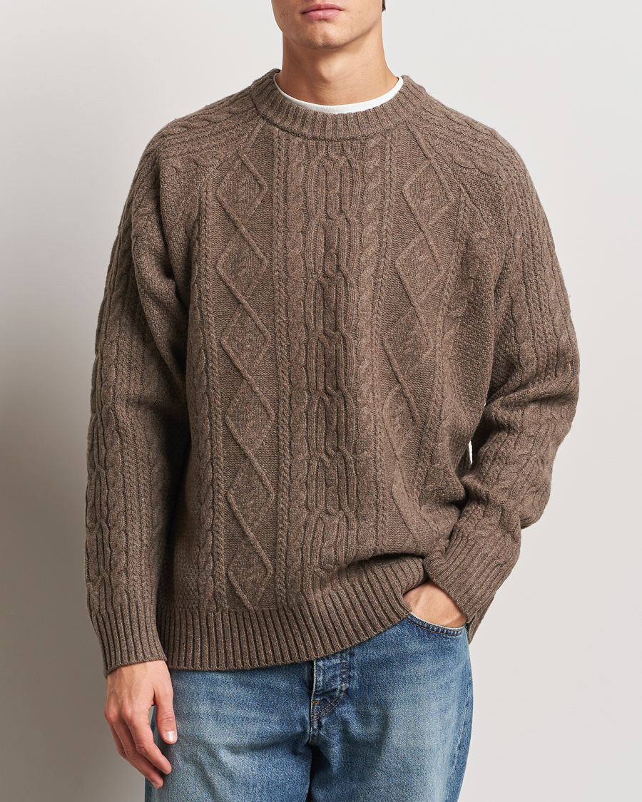 Homme | Pulls Et Tricots | A Day's March | Atlas Aran Knit Lambswool Sweater Dark Taupe
