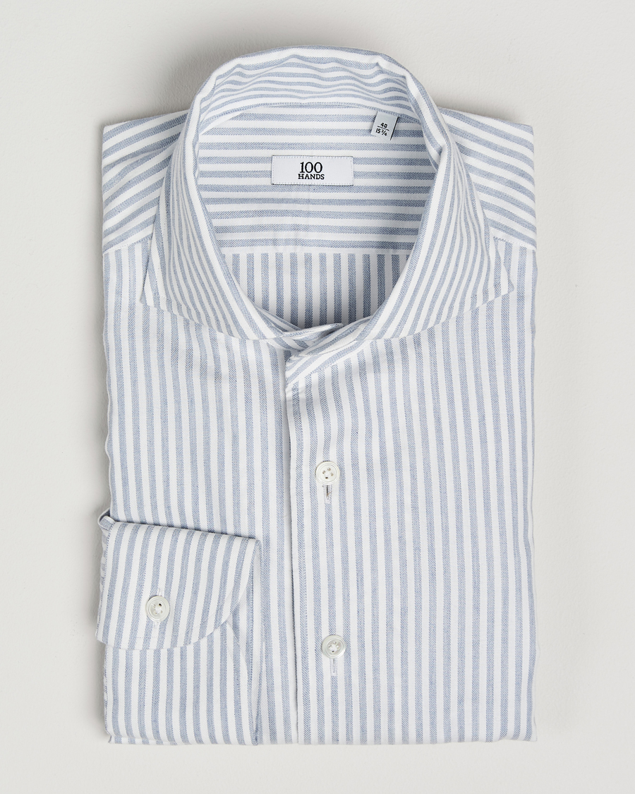 Homme | Chemises | 100Hands | Microstripe Cashmere Shirt Light Blue