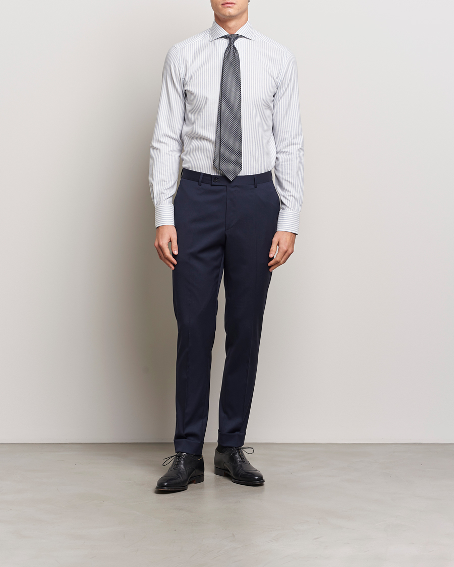 Homme | Chemises | 100Hands | Microstripe Cashmere Shirt Light Blue