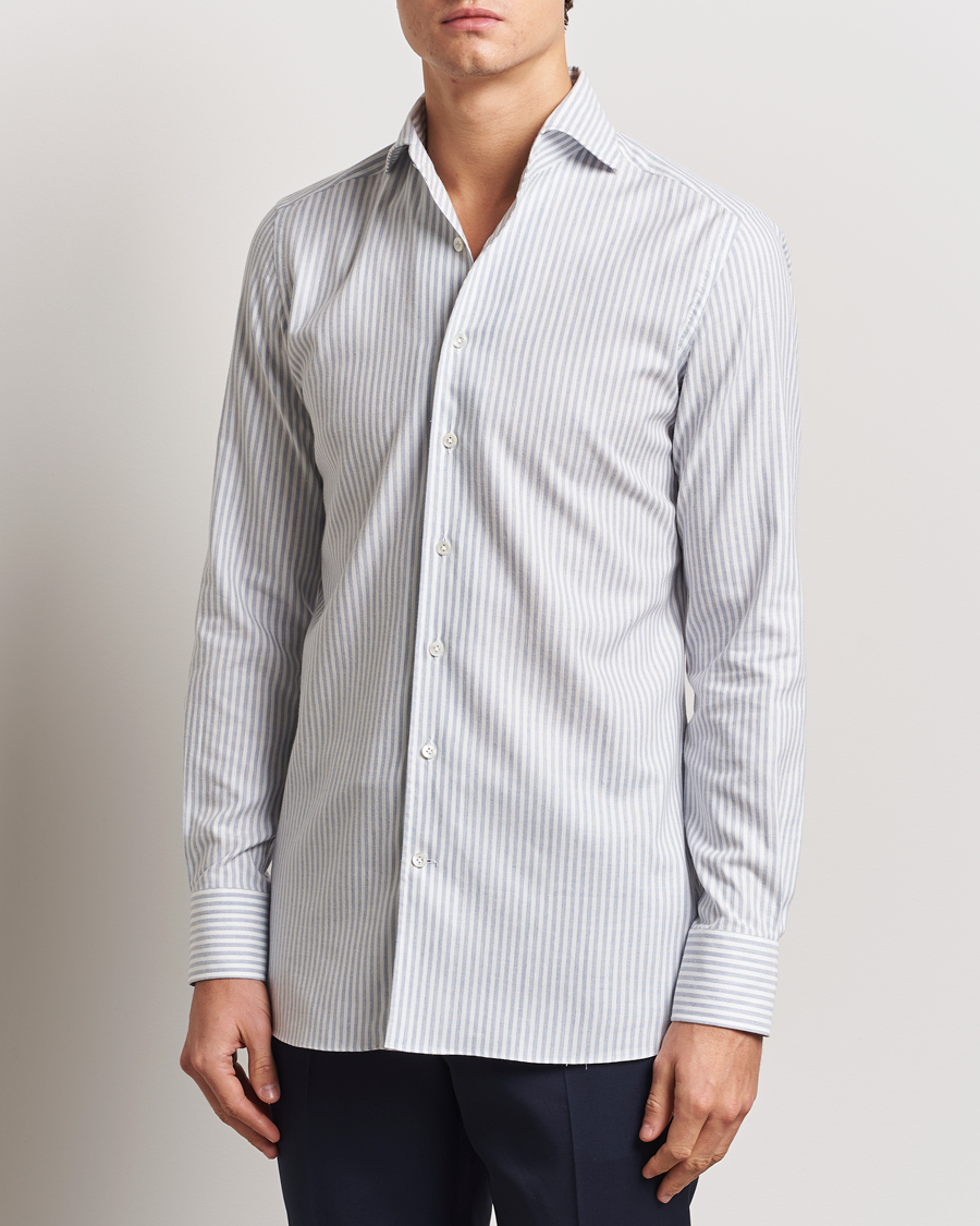 Homme | Chemises | 100Hands | Microstripe Cashmere Shirt Light Blue
