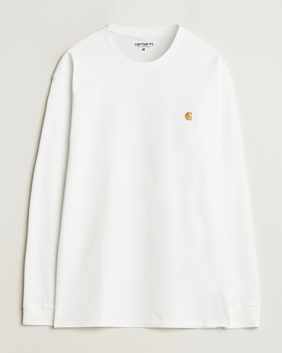 Heren | T-shirts | Carhartt WIP | Chase Combed Cotton Long Sleeve T-Shirt White/Gold