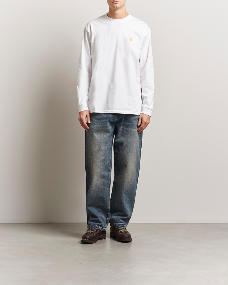 Homme | T-shirts | Carhartt WIP | Chase Combed Cotton Long Sleeve T-Shirt White/Gold