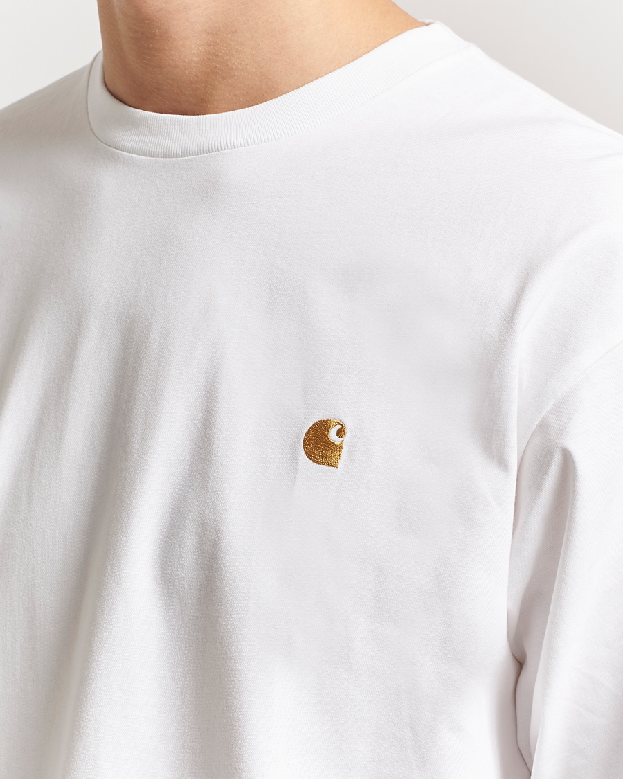 Heren | T-shirts | Carhartt WIP | Chase Combed Cotton Long Sleeve T-Shirt White/Gold