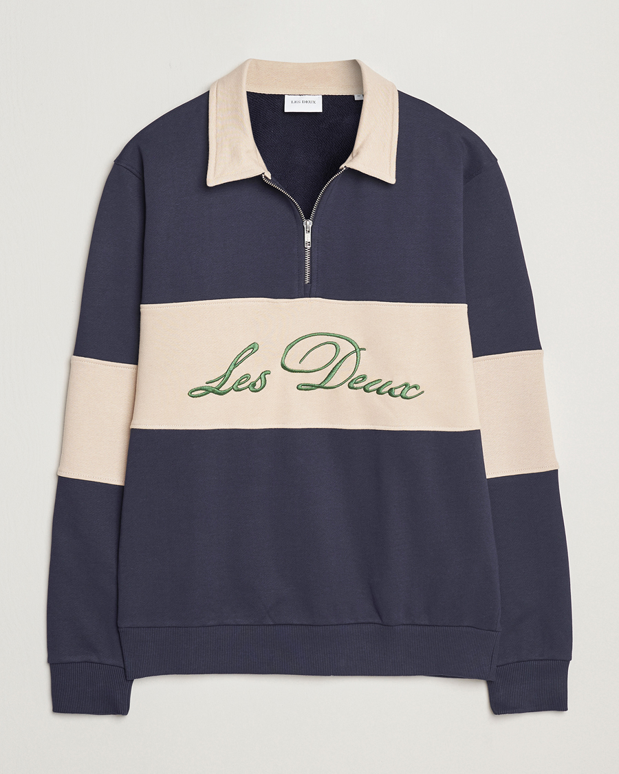 Heren | Truien | LES DEUX | Cory Zipper Rugby Sweatshirt Dark Navy/Ivory