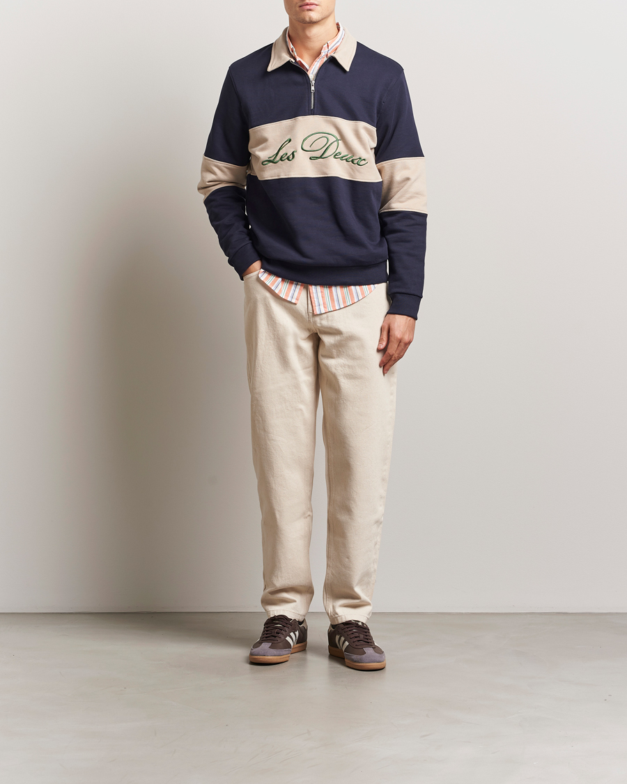 Heren | Truien | LES DEUX | Cory Zipper Rugby Sweatshirt Dark Navy/Ivory