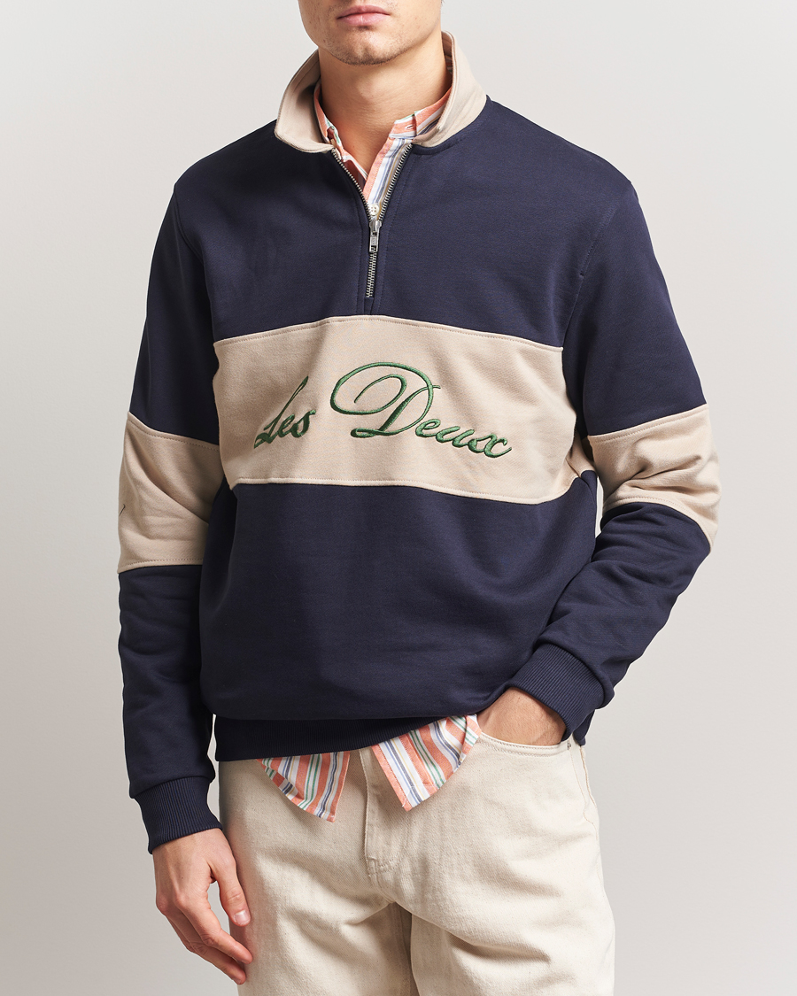 Heren | Truien | LES DEUX | Cory Zipper Rugby Sweatshirt Dark Navy/Ivory