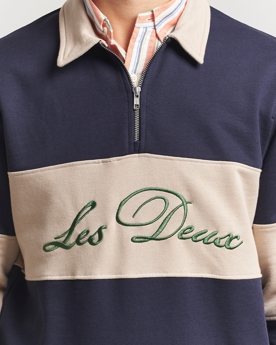 Heren | Truien | LES DEUX | Cory Zipper Rugby Sweatshirt Dark Navy/Ivory