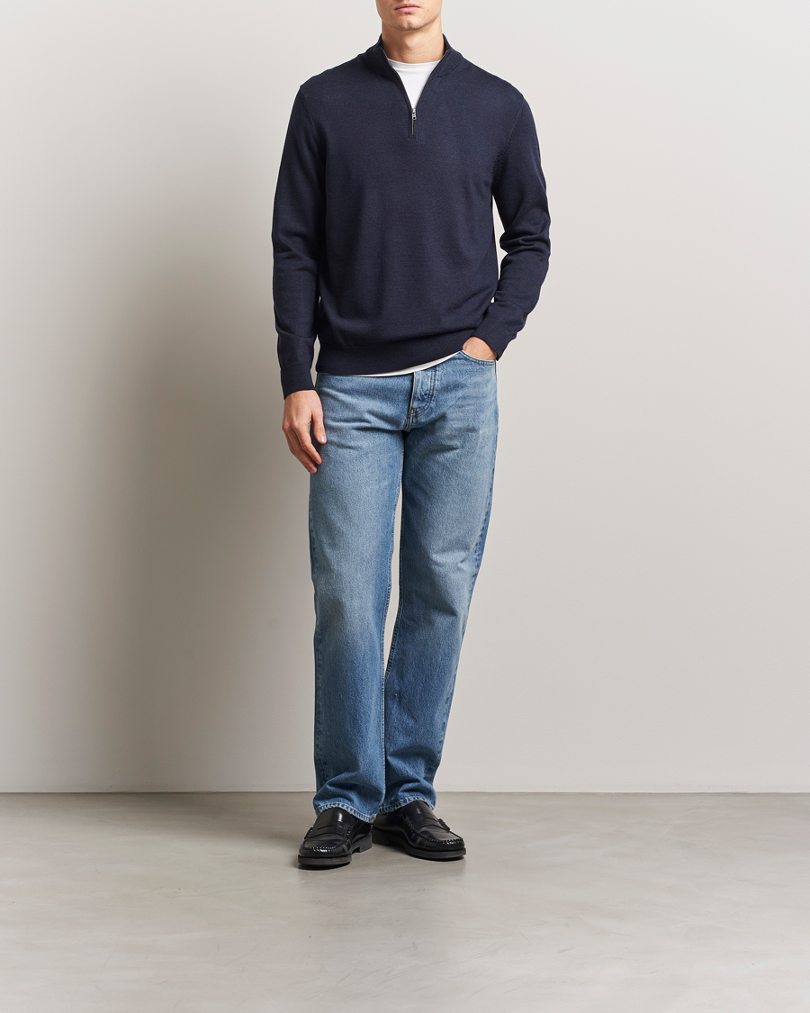 Heren | Truien | NN07 | Sergio Merino Knitted Half Zip Navy Melange