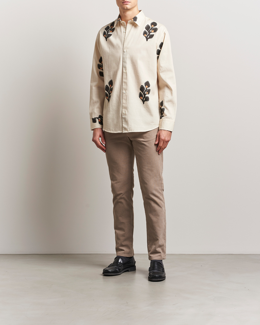 Heren | Overhemden | NN07 | Freddy Printed Cotton/Lyocell Shirt Ivory