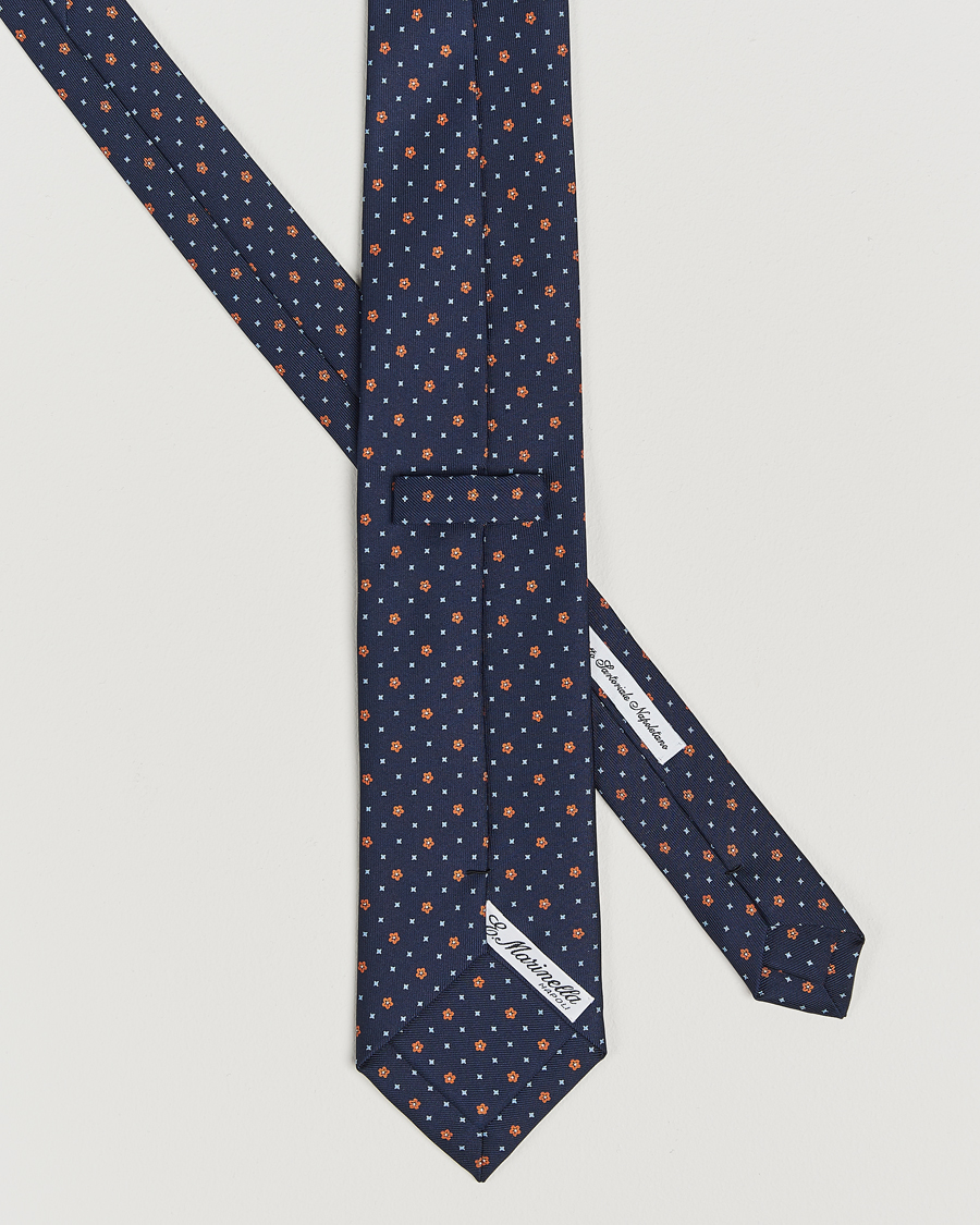 Heren | Stropdassen | E. Marinella | 3-Fold Printed Silk Tie Navy/Orange