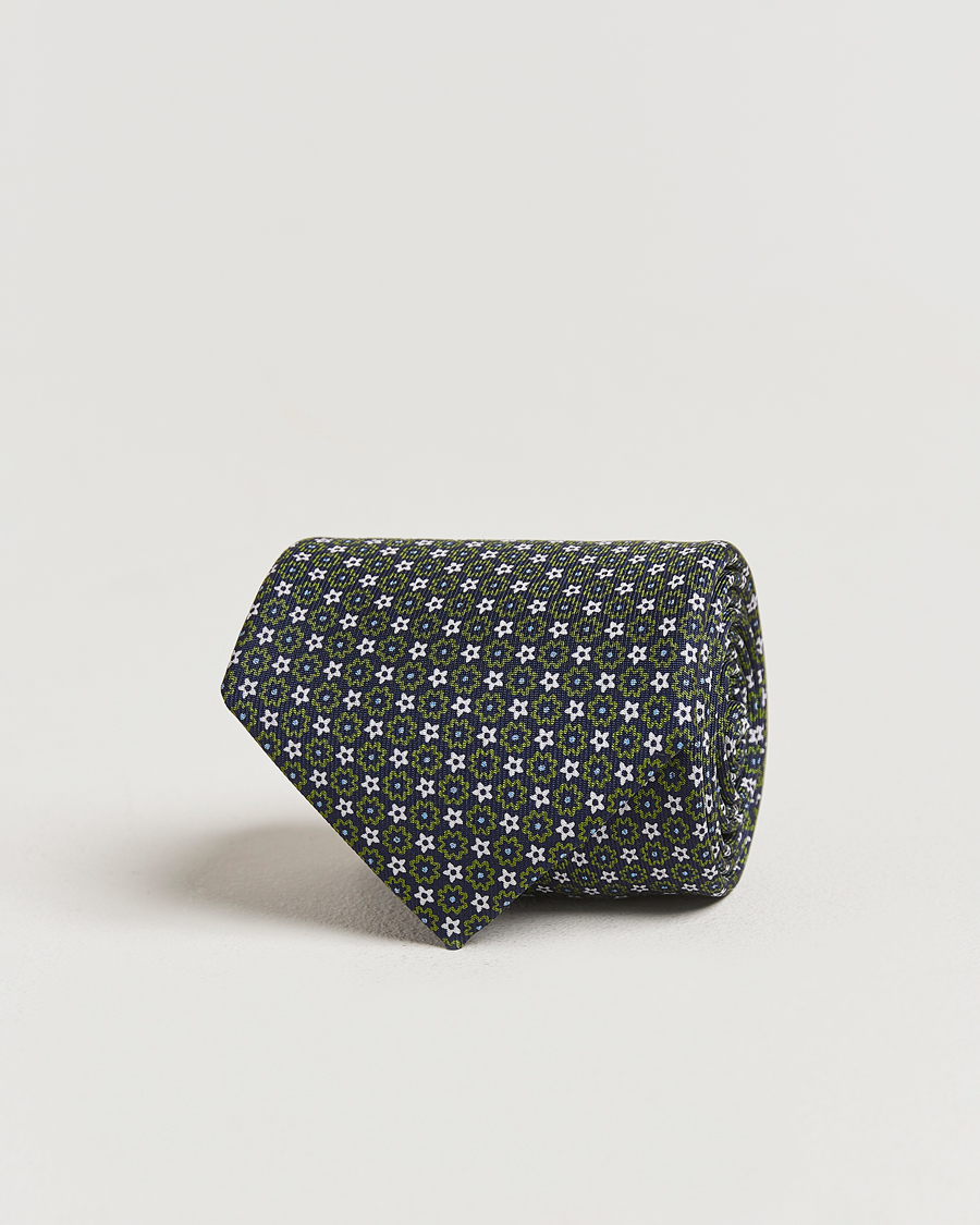 Heren | E. Marinella 3-Fold Printed Silk Tie Navy/Green | E. Marinella | 3-Fold Printed Silk Tie Navy/Green