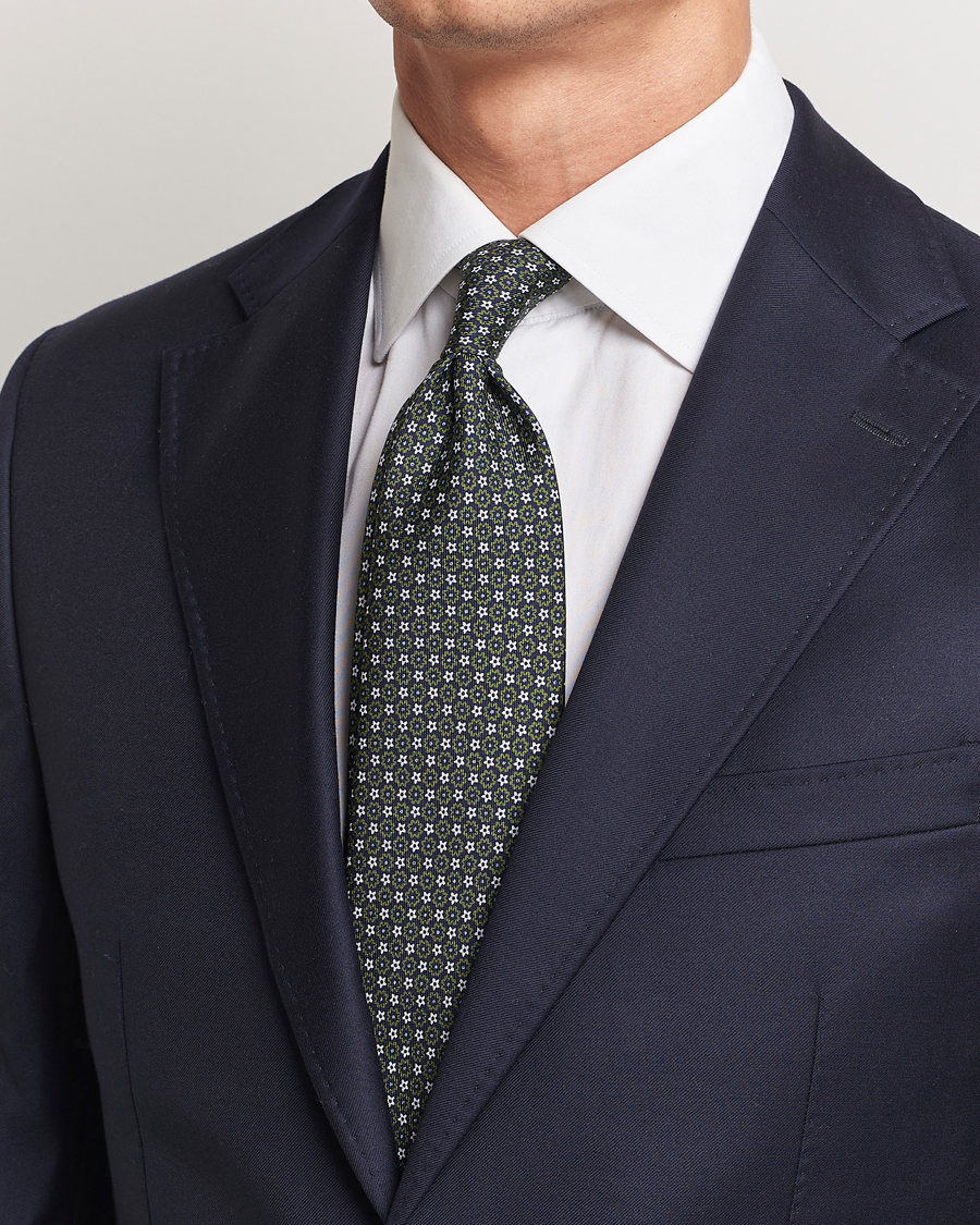 Heren | E. Marinella 3-Fold Printed Silk Tie Navy/Green | E. Marinella | 3-Fold Printed Silk Tie Navy/Green