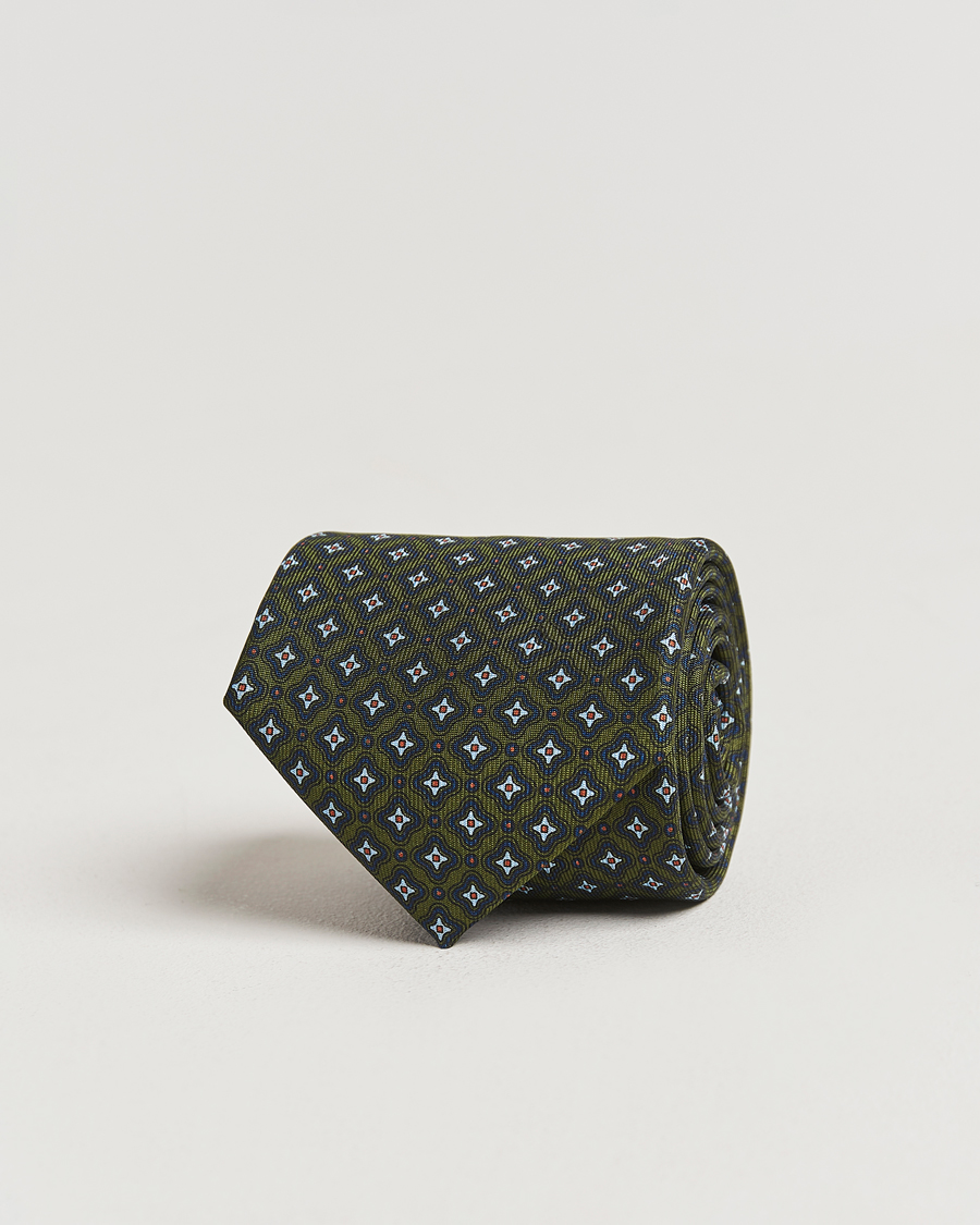 Heren | E. Marinella 3-Fold Printed Silk Tie Dark Green | E. Marinella | 3-Fold Printed Silk Tie Dark Green