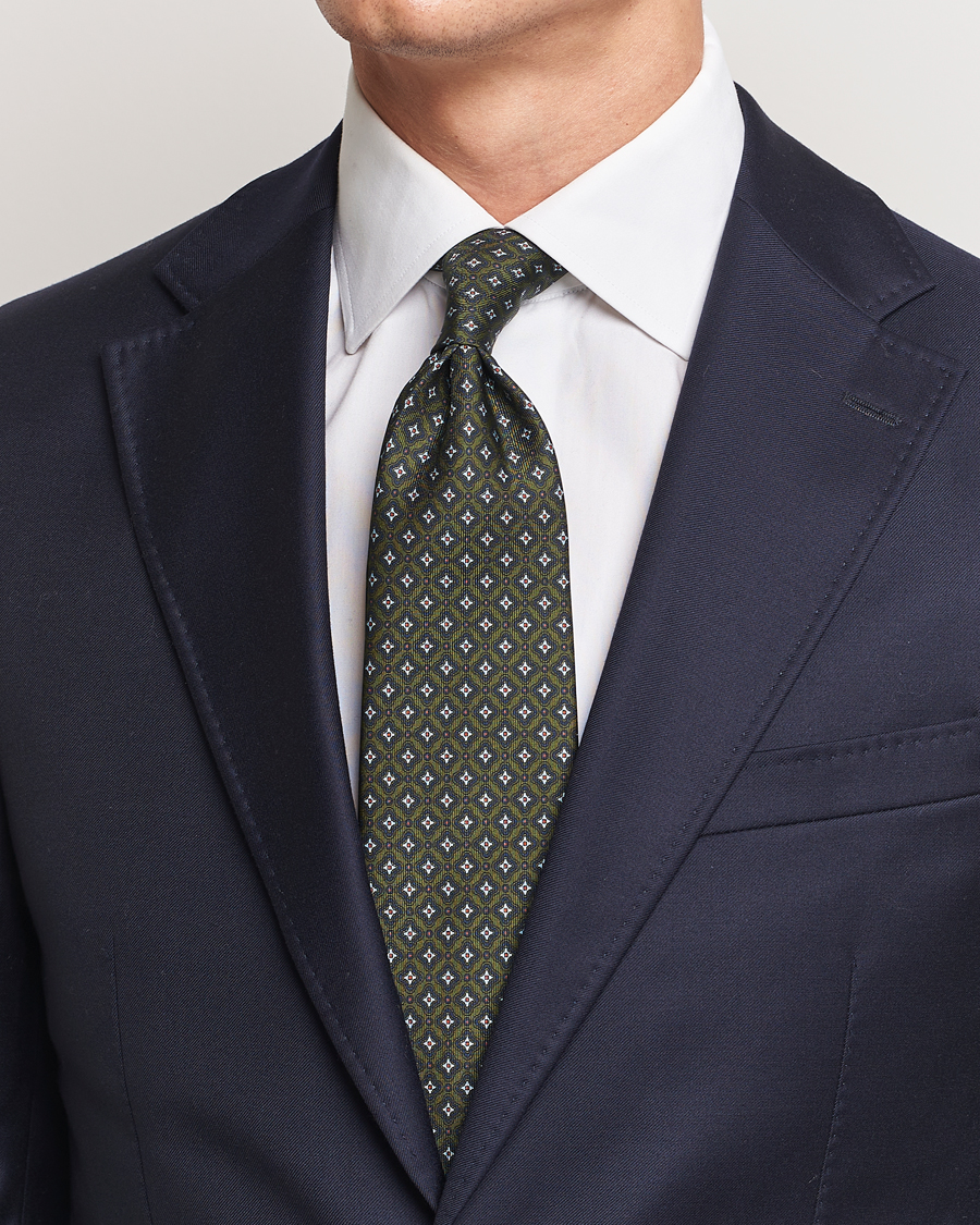 Heren | E. Marinella 3-Fold Printed Silk Tie Dark Green | E. Marinella | 3-Fold Printed Silk Tie Dark Green
