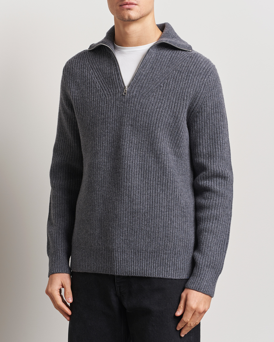 Heren | Truien | Samsøe Samsøe | Jacks Merino Rib Knitted Half Zip Charcoal