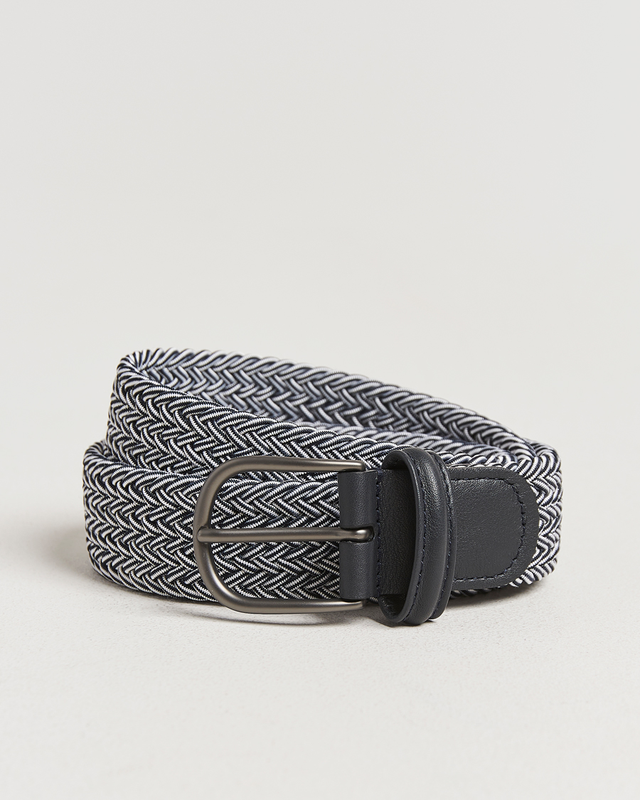 Homme | Ceintures | Anderson's | Stretch Woven 3,5 cm Belt Navy/White