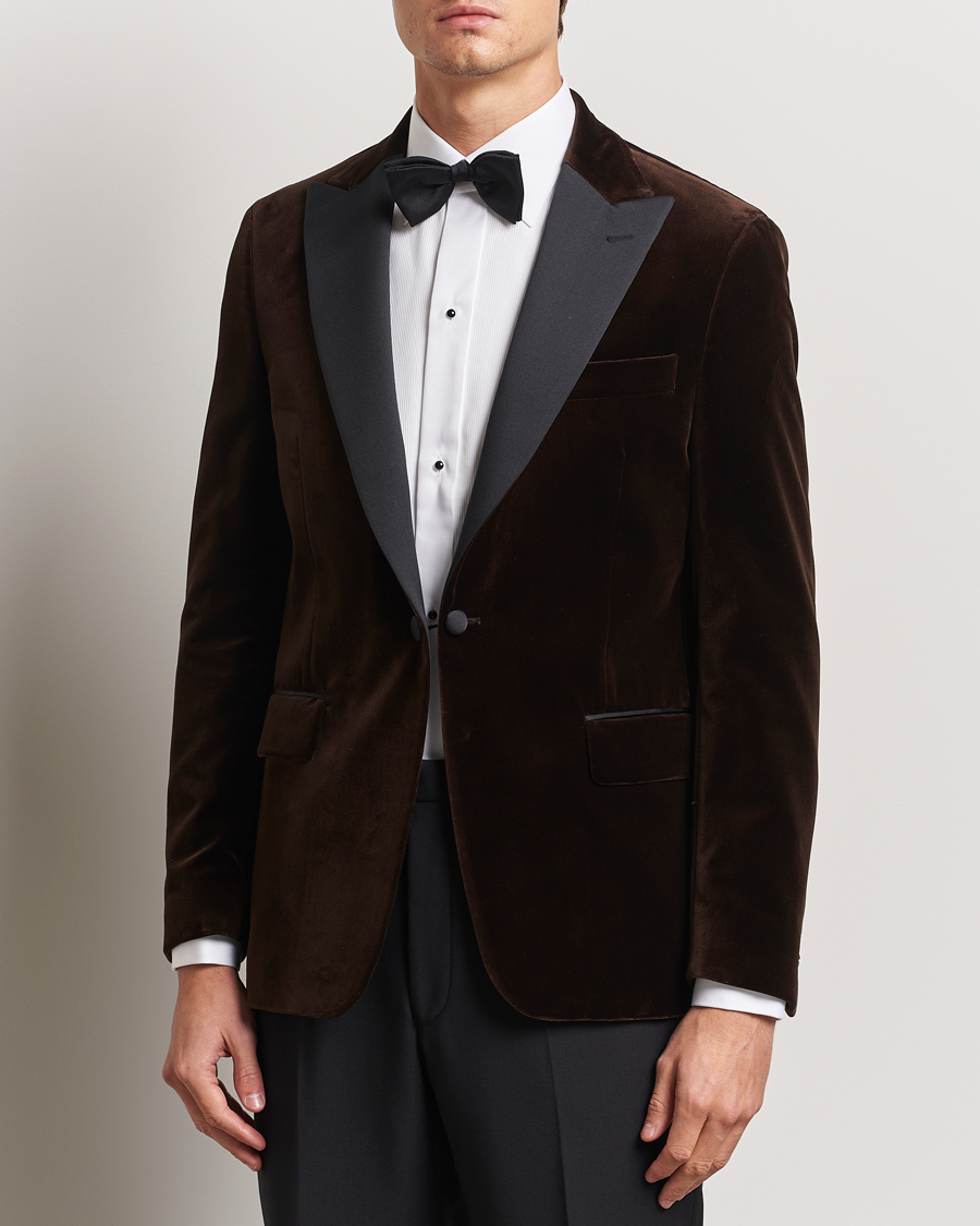 Homme | Blazers | Oscar Jacobson | Frampton Velvet Tuxedo Blazer Brown