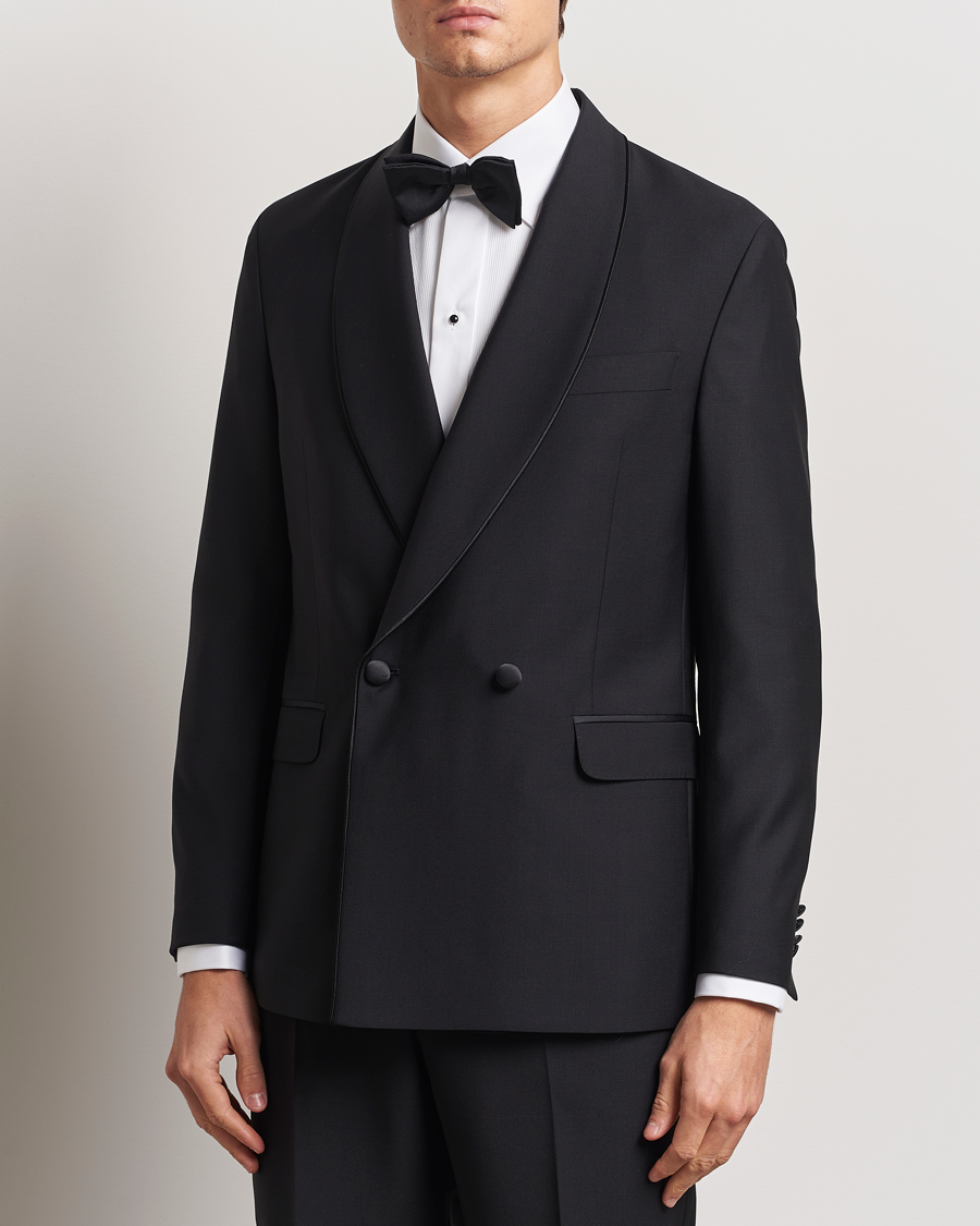 Heren | Blazers | Oscar Jacobson | Fattore Double Breasted Tuxedo Blazer Black