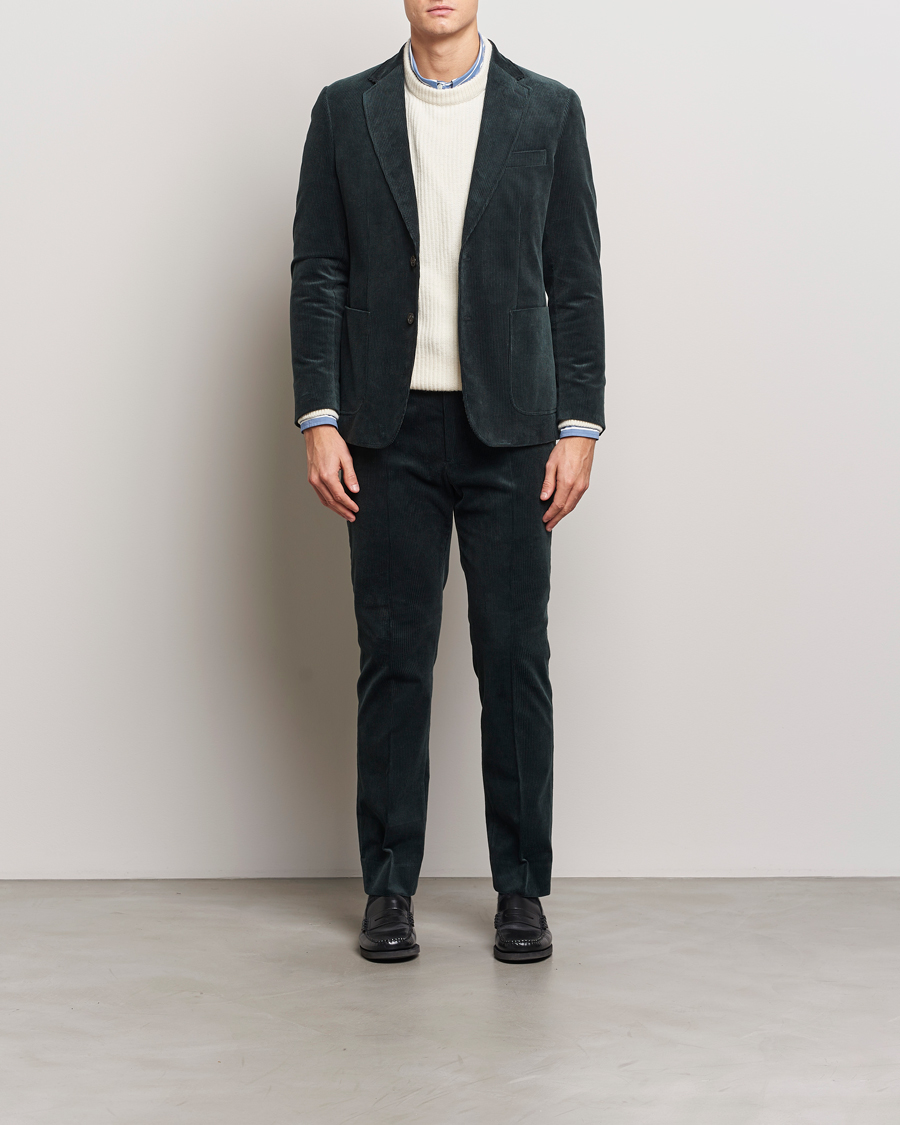 Heren | Blazers | GANT | Slim Corduroy Suit Jacket Tartan Green