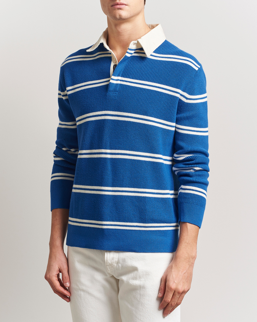 Homme | Pulls Et Tricots | GANT | Ribbed Cotton Striped Rugger Lapis Blue