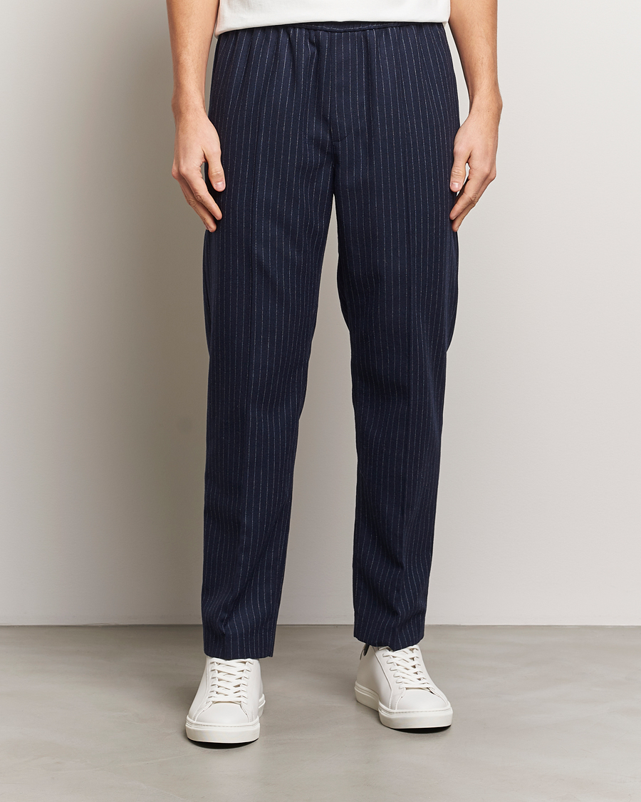 Heren | Broeken | A.P.C. | Wool Pinstriped Drawstring Trousers Dark Navy