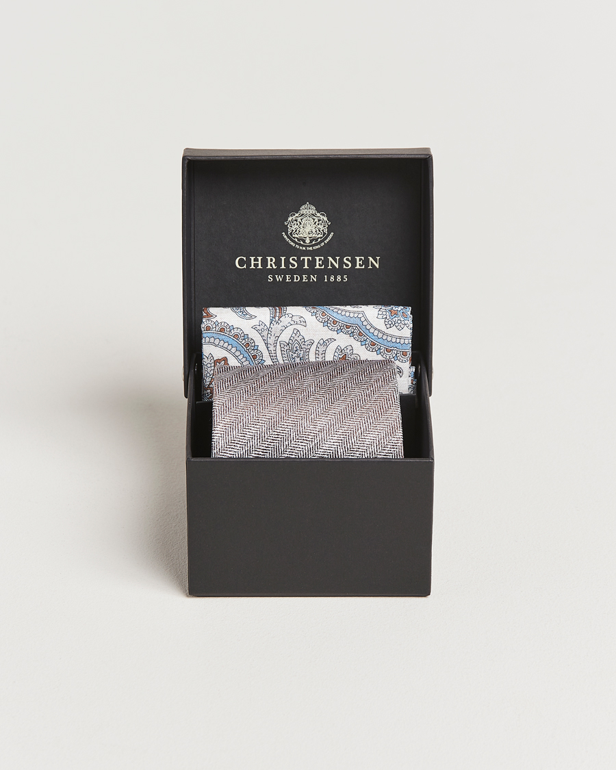 Homme | Cravates | Amanda Christensen | Box Set Printed Silk 8cm Tie With Pocket Square Brown