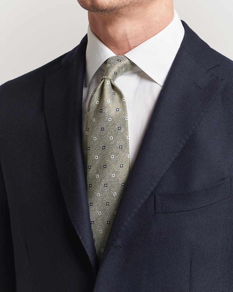 Heren | Stropdassen | Amanda Christensen | Silk/Linen Printed Flower 8cm Tie Green