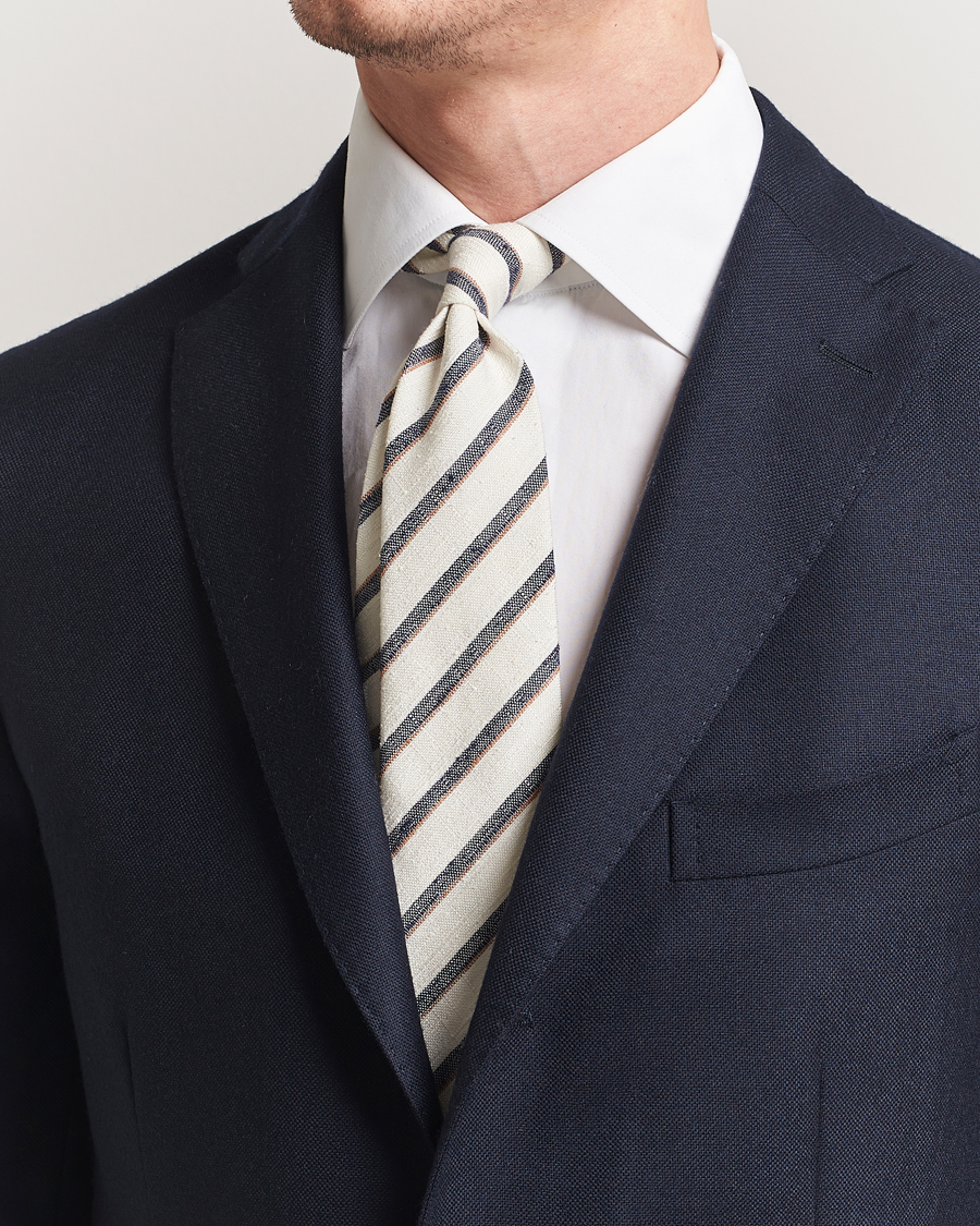 Heren | Stropdassen | Amanda Christensen | Silk Shantung Striped 8cm Tie Cream