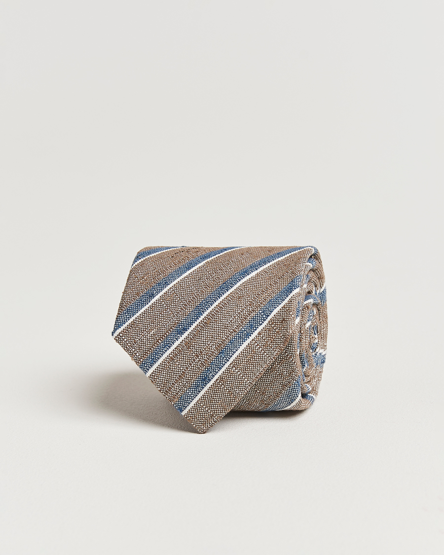 Heren | Amanda Christensen Silk Shantung Striped 8cm Tie Brown | Amanda Christensen | Silk Shantung Striped 8cm Tie Brown