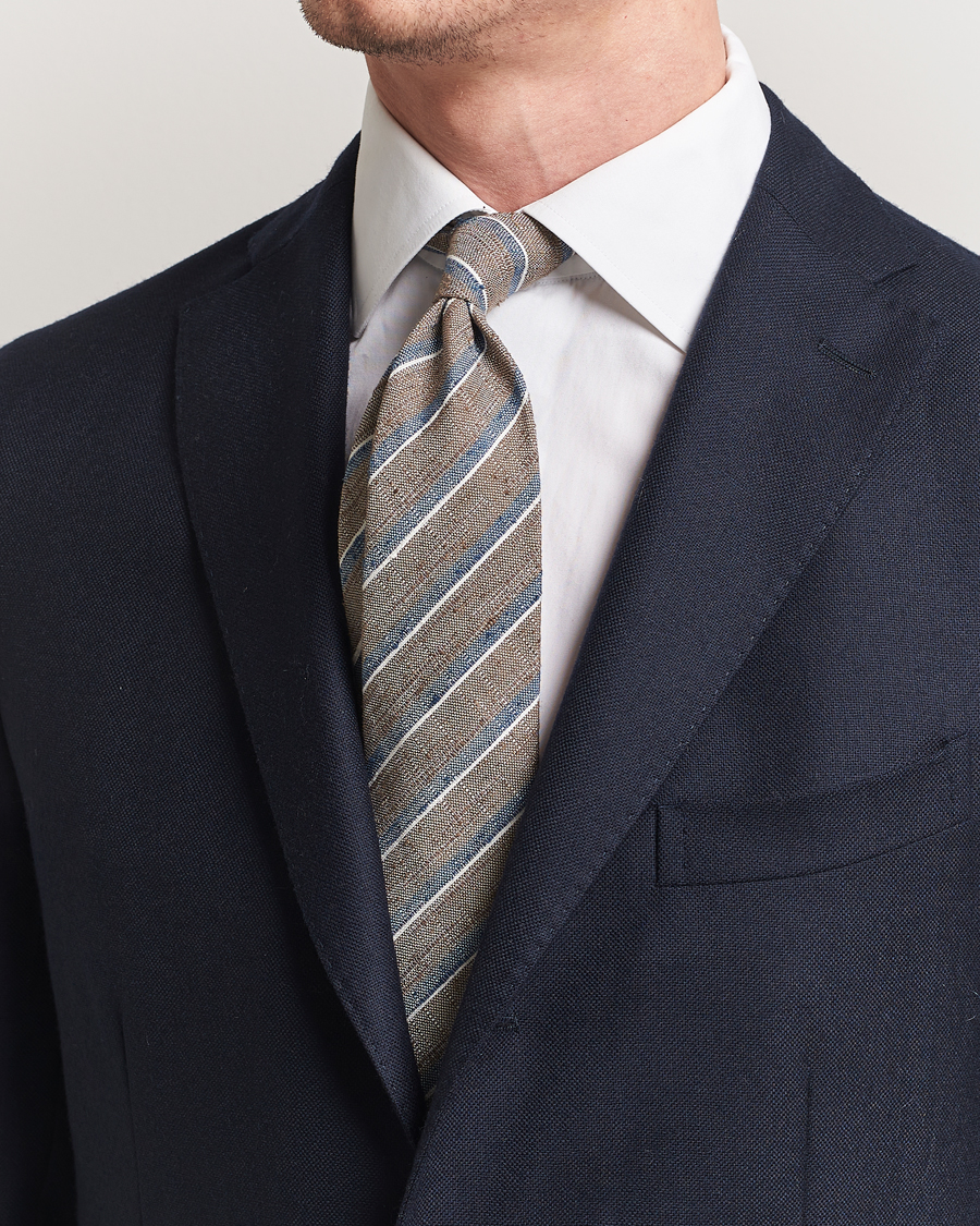 Heren | Amanda Christensen Silk Shantung Striped 8cm Tie Brown | Amanda Christensen | Silk Shantung Striped 8cm Tie Brown