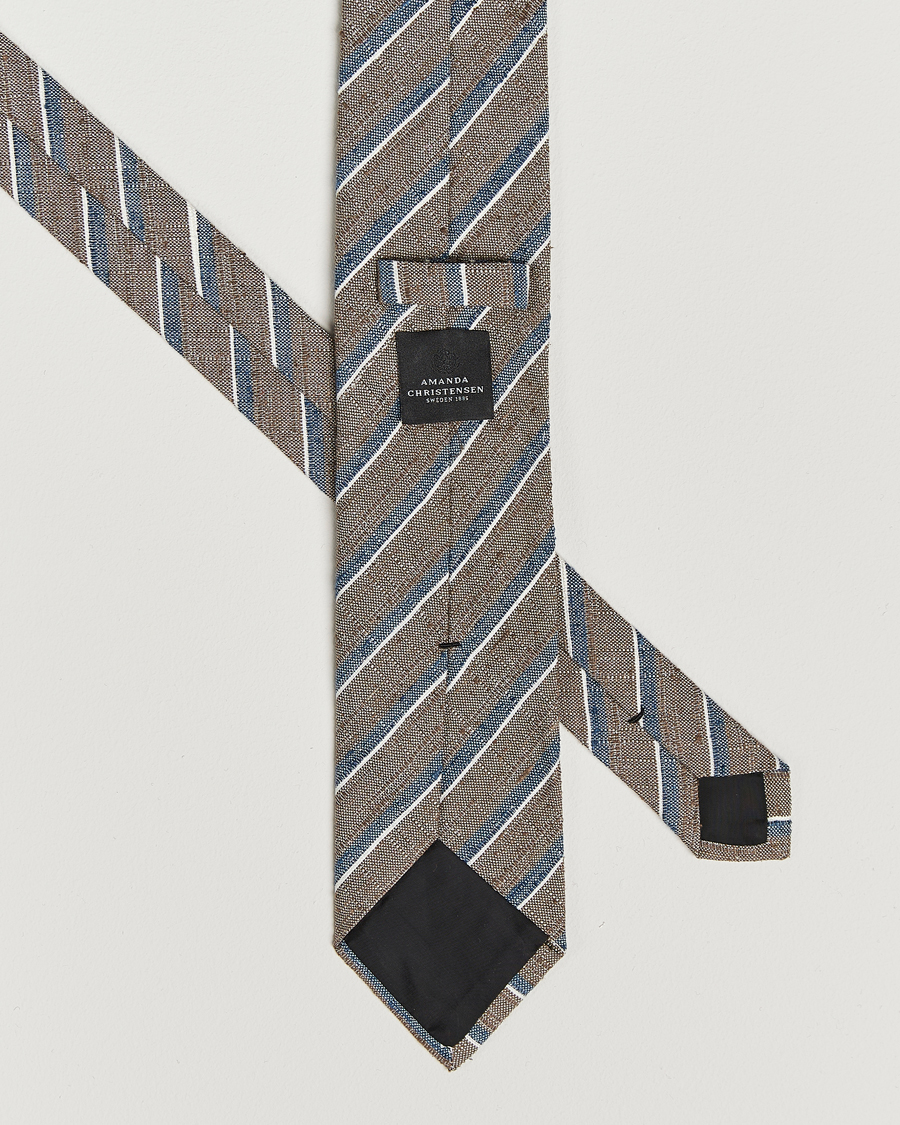 Heren | Amanda Christensen Silk Shantung Striped 8cm Tie Brown | Amanda Christensen | Silk Shantung Striped 8cm Tie Brown