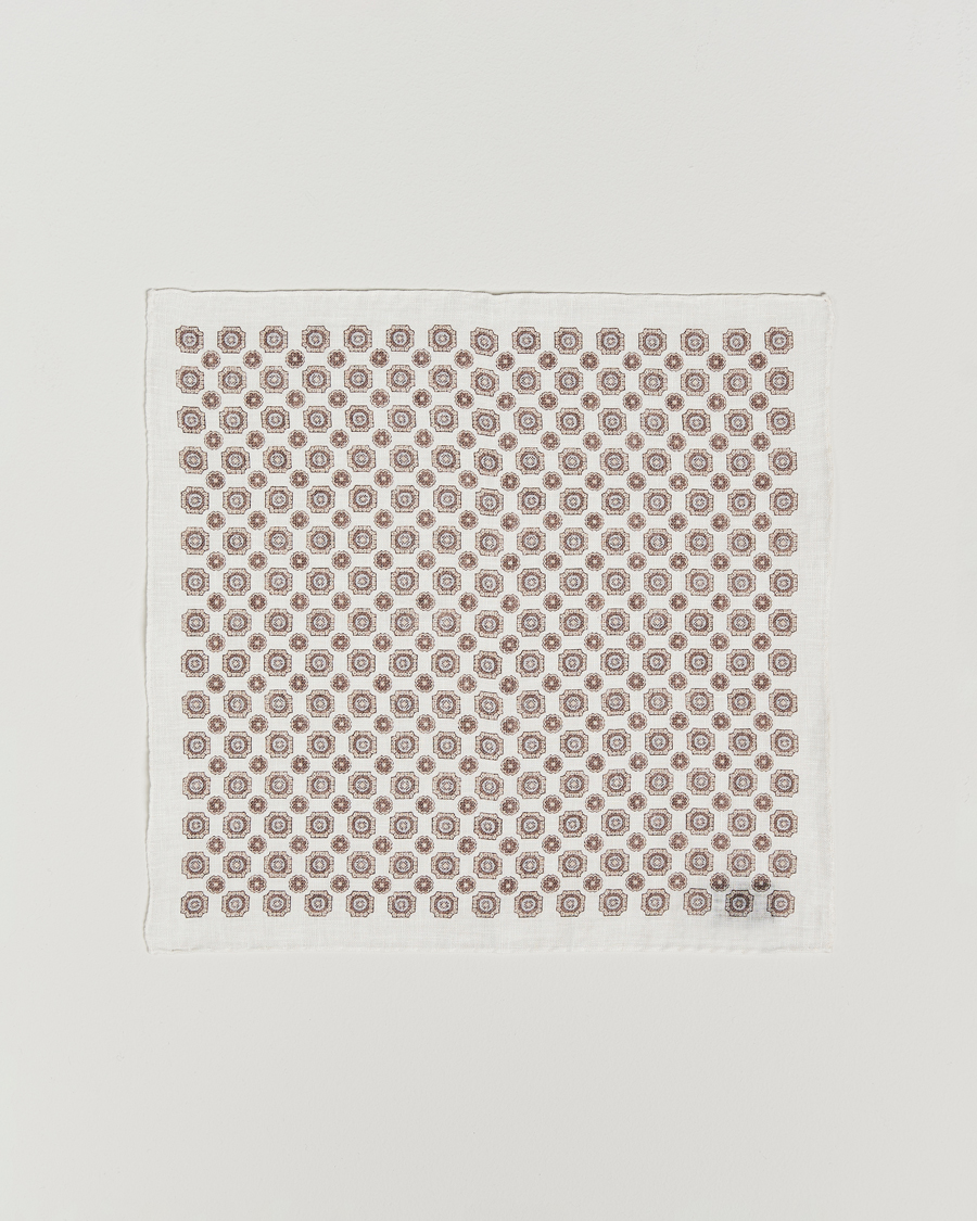 Heren | Pochets | Amanda Christensen | Linen Printed Medallion Pocket Square Cream