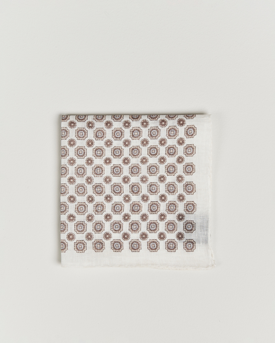 Heren | Pochets | Amanda Christensen | Linen Printed Medallion Pocket Square Cream